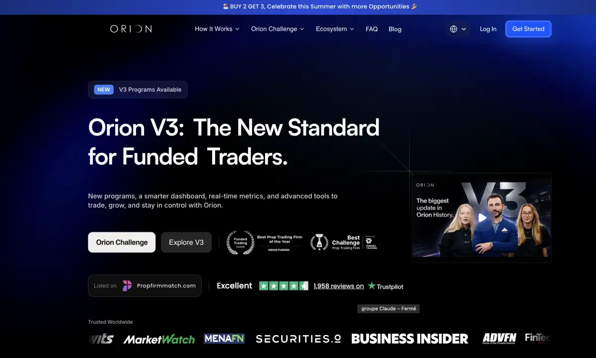 Orion Funded official website screenshot